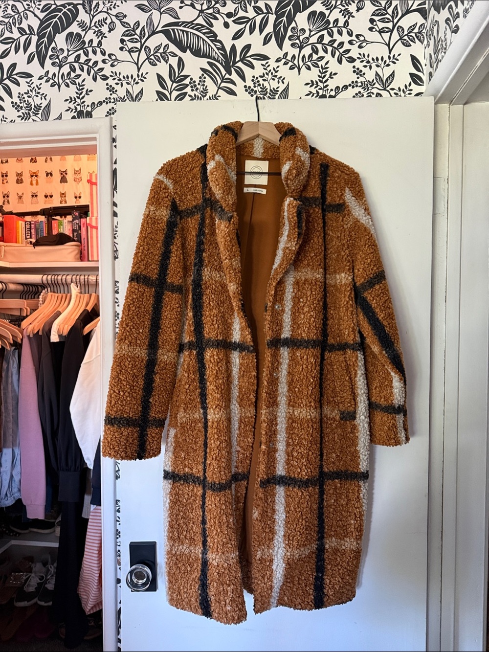 Cozy Windowpane Teddy Coat in Camel by Stoosh
